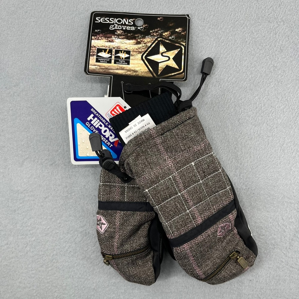 Sessions Riley Windowpane Plaid Mittens Gloves Womens Small Java Snow Ski NWT